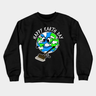 Happy Earth Day Planet Sweeping Cleaning Crewneck Sweatshirt